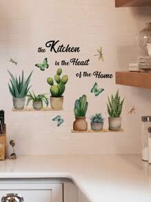 1入組仙人掌和字母圖形防水廚房貼紙廚房用現代PVC牆面翻新貼紙