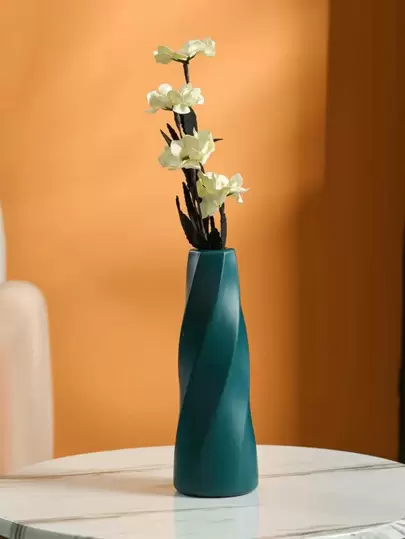1pc Plastic Flower Vase, Creative Green Vase For Flower, Decoration For Table