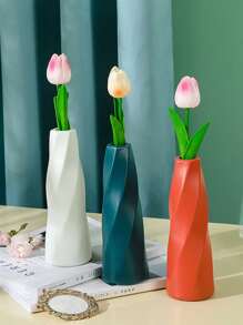 1入組塑料花瓶創意綠色花卉花瓶餐桌裝飾 - 藍色 - 查看 2