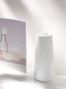 1pc Plastic Flower Vase, Minimalist White Vase For Flower - White - View 2