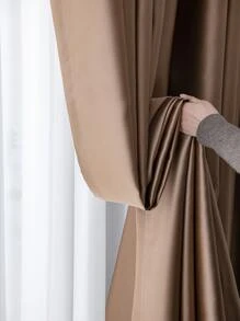Solid Color Single Panel Curtain, Plain Brown Polyester Blackout Curtain For Home, All Season - Coffee Brown - View 1
