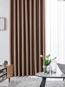 Solid Color Single Panel Curtain, Plain Brown Polyester Blackout Curtain For Home, All Season - Coffee Brown - View 8
