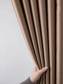 Solid Color Single Panel Curtain, Plain Brown Polyester Blackout Curtain For Home, All Season - Coffee Brown - View 5