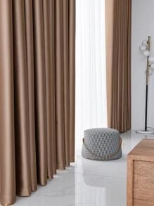 Solid Color Single Panel Curtain, Plain Brown Polyester Blackout Curtain For Home, All Season - Coffee Brown - View 4