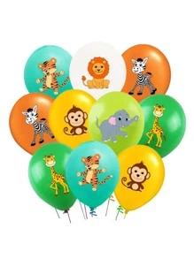 10/18/30 piezas Globos de látex de 12 pulgadas con temática de animales de la selva, decoraciones de fiesta de cumpleaños con lindos dibujos animados - Multicolor - Ver 1