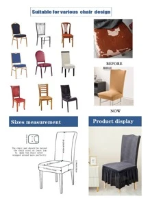 1pc Grey Dining Chair Slipcover, Minimalist Polyester Ruffle Trim Dining Room Chair Slipcover For Home - Grey - View 3