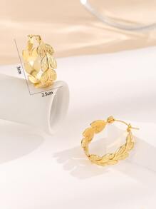 1 Pair Gold & Silver Leaf Decor Hoop Earrings - Yellow Gold - View 3