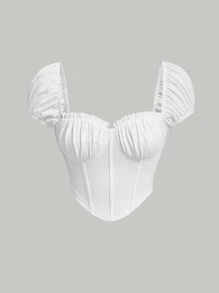 SHEIN MOD Puff Sleeve Sweetheart Neck Ruched Bustier Corset Structure Tee