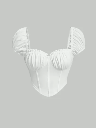 SHEIN MOD Camiseta con estructura de corpiño con escote de corazón y mangas abombadas