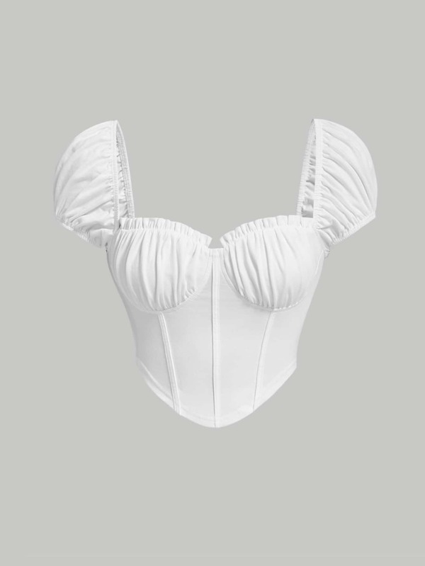 SHEIN MOD Camiseta con estructura de corpiño con escote de corazón y mangas abombadas