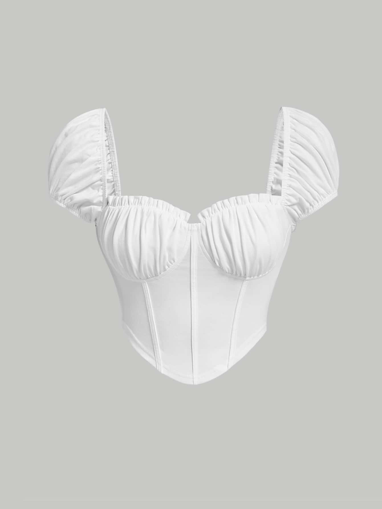 SHEIN MOD Puff Sleeve Sweetheart Neck Ruched Bustier Corset Structure Tee