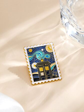 月亮和房屋圖案胸針