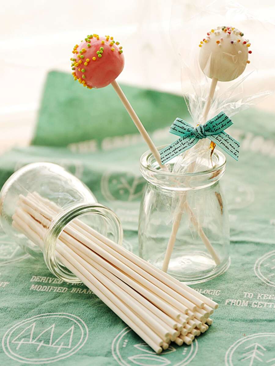 50入組棒棒糖製作棒工具烘焙紙棒棒糖棒 - 白色 - 查看 1