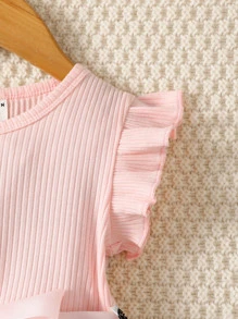 少女蝴蝶印花蝴蝶袖束腰裙