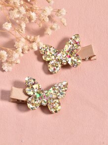 2pcs Toddler Girls Butterfly Decor Hair Clip - Gold - View 1
