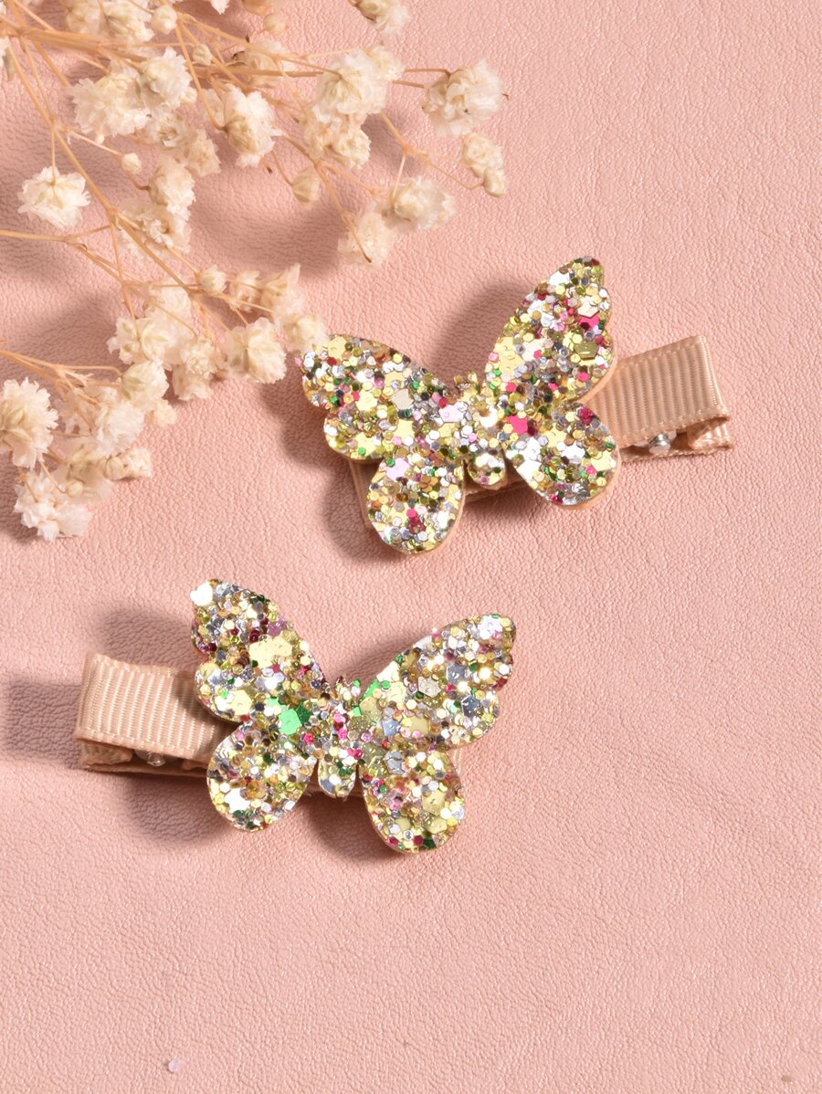 2pcs Toddler Girls Butterfly Decor Hair Clip - Gold - View 1