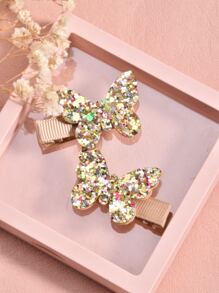 2pcs Toddler Girls Butterfly Decor Hair Clip - Gold - View 3