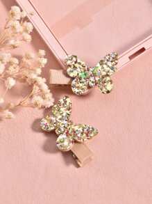2pcs Toddler Girls Butterfly Decor Hair Clip - Gold - View 4