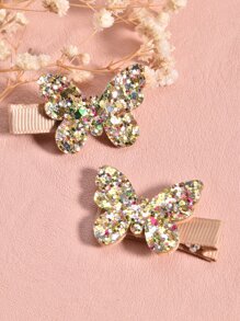 2pcs Toddler Girls Butterfly Decor Hair Clip - Gold - View 5