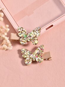 2pcs Toddler Girls Butterfly Decor Hair Clip - Gold - View 6
