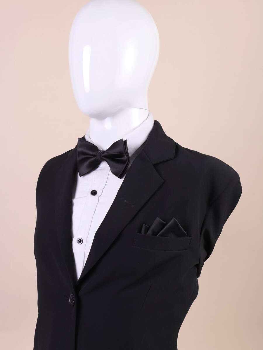 Men Solid Bow Tie & Bandana - Black - View 1