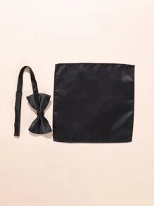 Men Solid Bow Tie & Bandana - Black - View 3