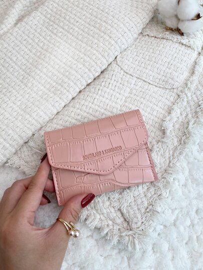 SOUTHLAND&KANGAROO 字母与鳄鱼压纹按扣 轻便便携卡包 身份证包 白领阶层 女性用 节日用 周年用 生日用 礼品 配饰礼品 热粉色钱包 卡包 钱包 名片包 信用卡包 女士用 女士用 迷你钱包 卡片包