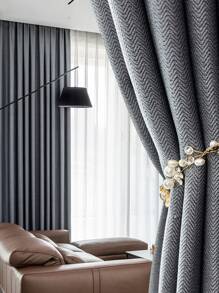 Polyester Single Panel Curtain, Modernist Herringbone Pattern Single Panel Blackout Curtain For Bedroom And Living Room - Dark Grey - View 1