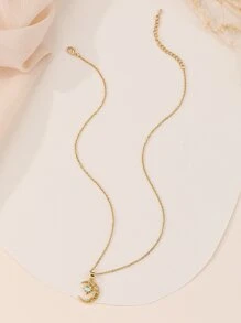 Rhinestone Decor Moon & Star Charm Necklace - Yellow Gold - View 2