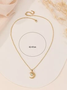 Rhinestone Decor Moon & Star Charm Necklace - Yellow Gold - View 3