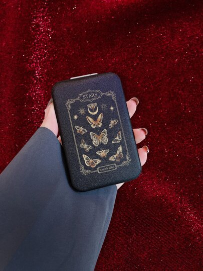 Goth Espejo plegable con patrón de mariposa