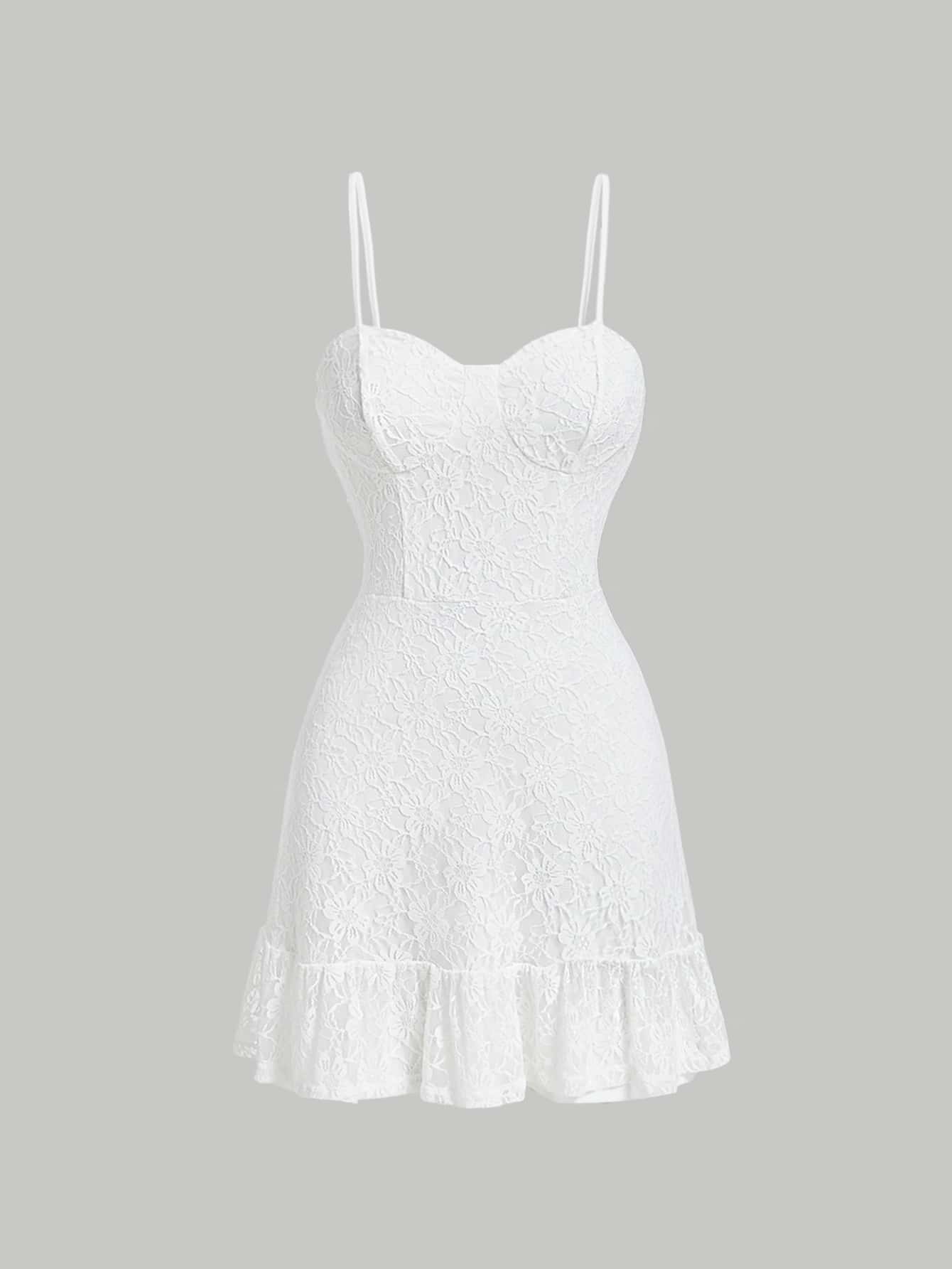 SHEIN MOD Vestido de tirantes jacquard bajo con fruncido - Blanco - Ver 1