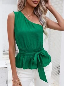 SHEIN LUNE 單肩腰帶上衣 - 綠色 - 查看 1