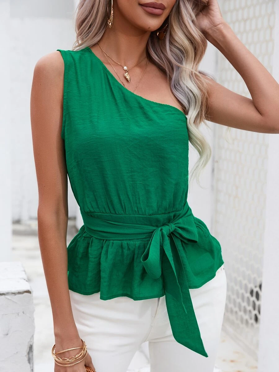 SHEIN LUNE 單肩腰帶上衣 - 綠色 - 查看 1