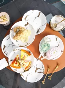 1入組大理石圖案盤子餐桌用現代圓形餐盤 - 白色 - 查看 1