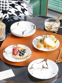 1入組大理石圖案盤子餐桌用現代圓形餐盤 - 白色 - 查看 2