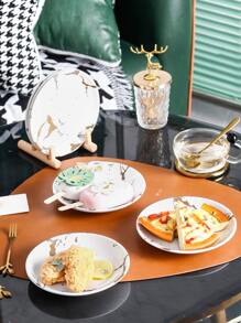 1入組大理石圖案盤子餐桌用現代圓形餐盤 - 白色 - 查看 5