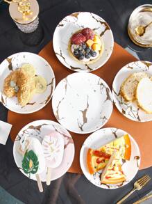 1入組大理石圖案盤子餐桌用現代圓形餐盤 - 白色 - 查看 7