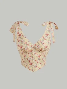 SHEIN MOD Ditsy Floral Tie Shoulder Cami Top - Yellow - View 1