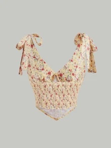 SHEIN MOD Ditsy Floral Tie Shoulder Cami Top - Yellow - View 2