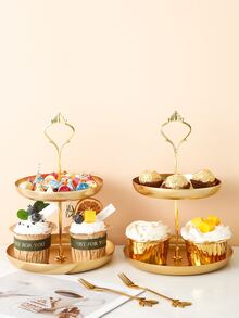 3pcs/set Iron Tray & Rack, Nordic Double-layer Kitchen Serving Tray For Party - Gold - View 8