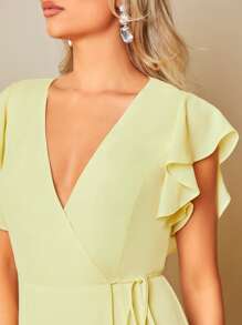 SHEIN Belle 1pc Ruffle Trim Wrap Hem Bridesmaid Dress - Yellow - View 3