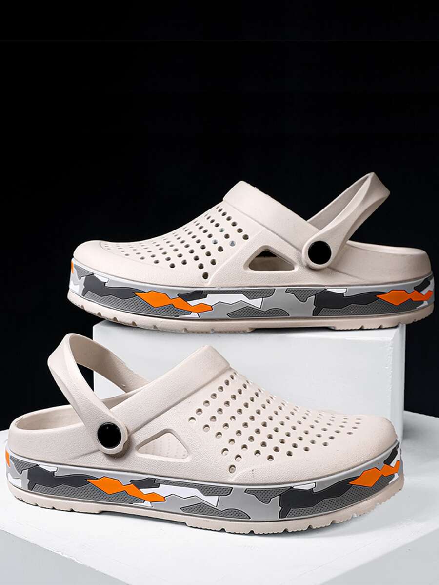 Fashion Beige Vented Clogs For Men, Hollow Out Two Way Wear Clogs - White - View 1