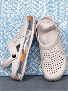 Fashion Beige Vented Clogs For Men, Hollow Out Two Way Wear Clogs - White - View 2