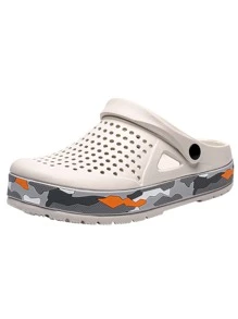 Fashion Beige Vented Clogs For Men, Hollow Out Two Way Wear Clogs - White - View 3