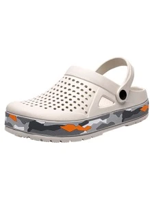 Fashion Beige Vented Clogs For Men, Hollow Out Two Way Wear Clogs - White - View 4