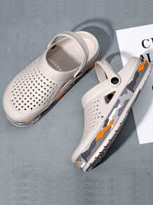 Fashion Beige Vented Clogs For Men, Hollow Out Two Way Wear Clogs - White - View 5