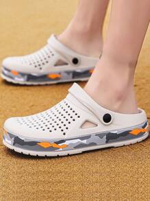 Fashion Beige Vented Clogs For Men, Hollow Out Two Way Wear Clogs - White - View 6