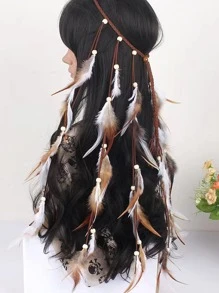 波西米亞風羽毛裝飾髮帶 - 彩色 - 查看 2
