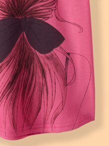 SHEIN 女孩人像圖案蝙蝠袖T恤 - 玫紅色 - 查看 6